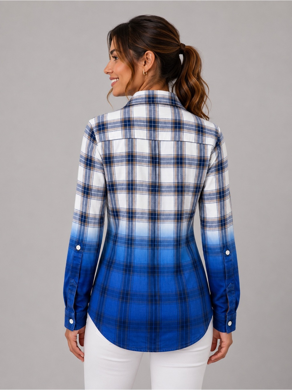 Cato V-Neck Dip-Dyed Plaid Double Pocket Flannel - Picture 3 of 10